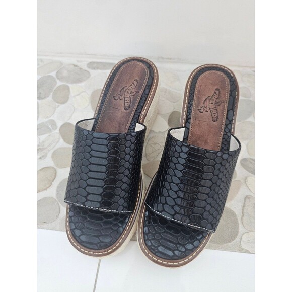 Freebird MIAMI Wedge Leather Sandal Black Snake Boho 7-7.5 NIB - Picture 5 of 10